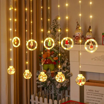 Cortina de luz cálida bolas y aros